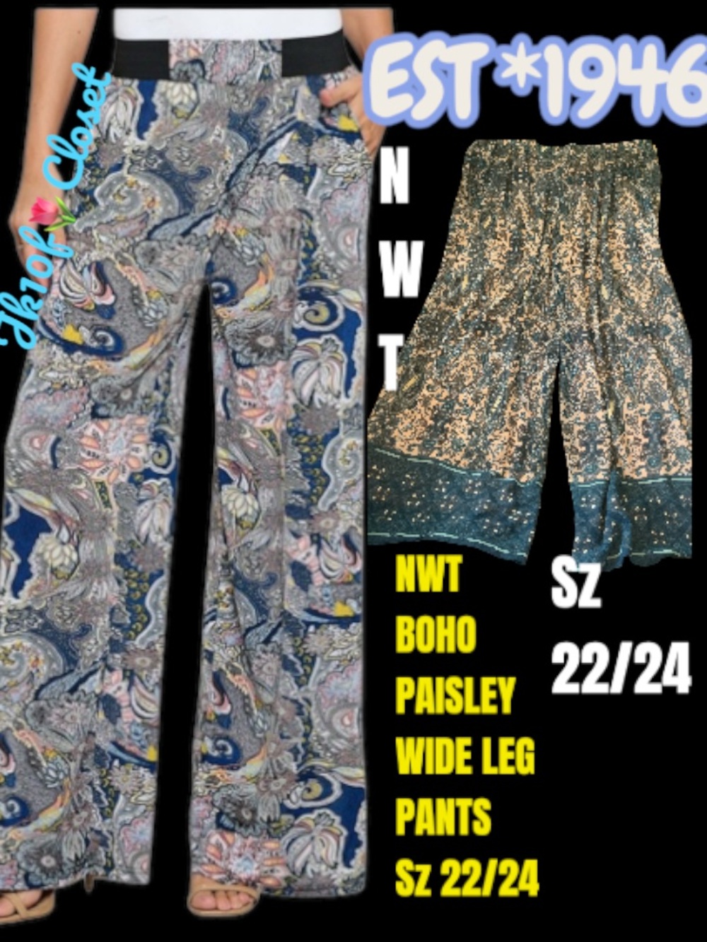 LOWEST🌺 EST.1946 BOHO PAISLEY LINED w/POCKETS WIDE LEG PANTS - Picture 12 of 12